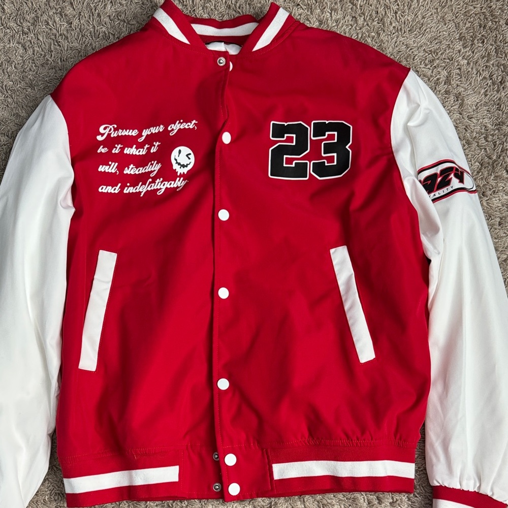 SHEIN Red and White Varsity Jacket